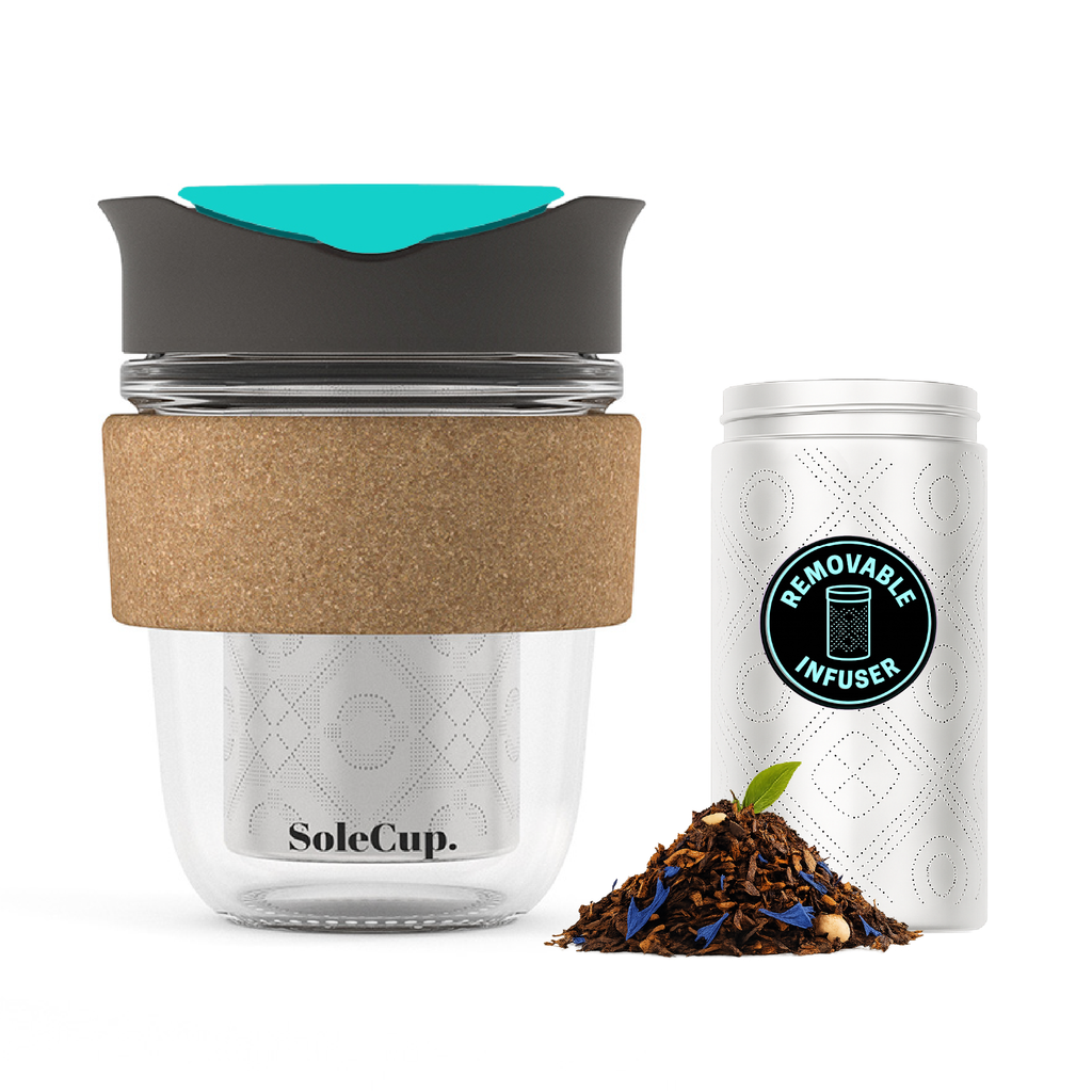 SoleCup Glass Travel Mug - 12oz with Tea Infuser