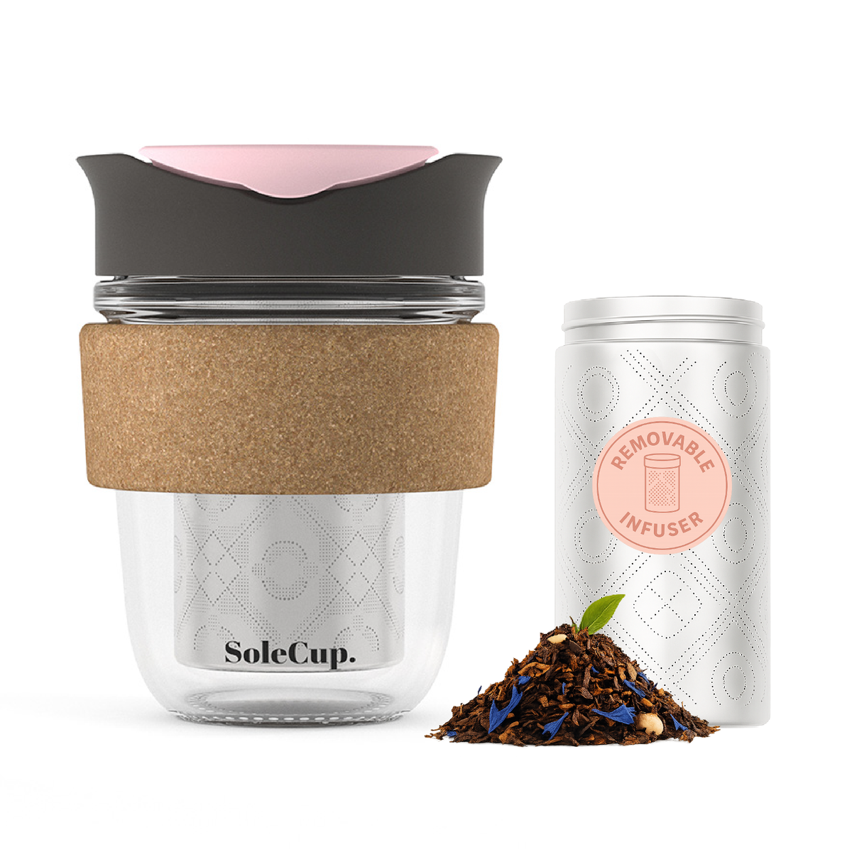 SoleCup Glass Travel Mug - 12oz with Tea Infuser