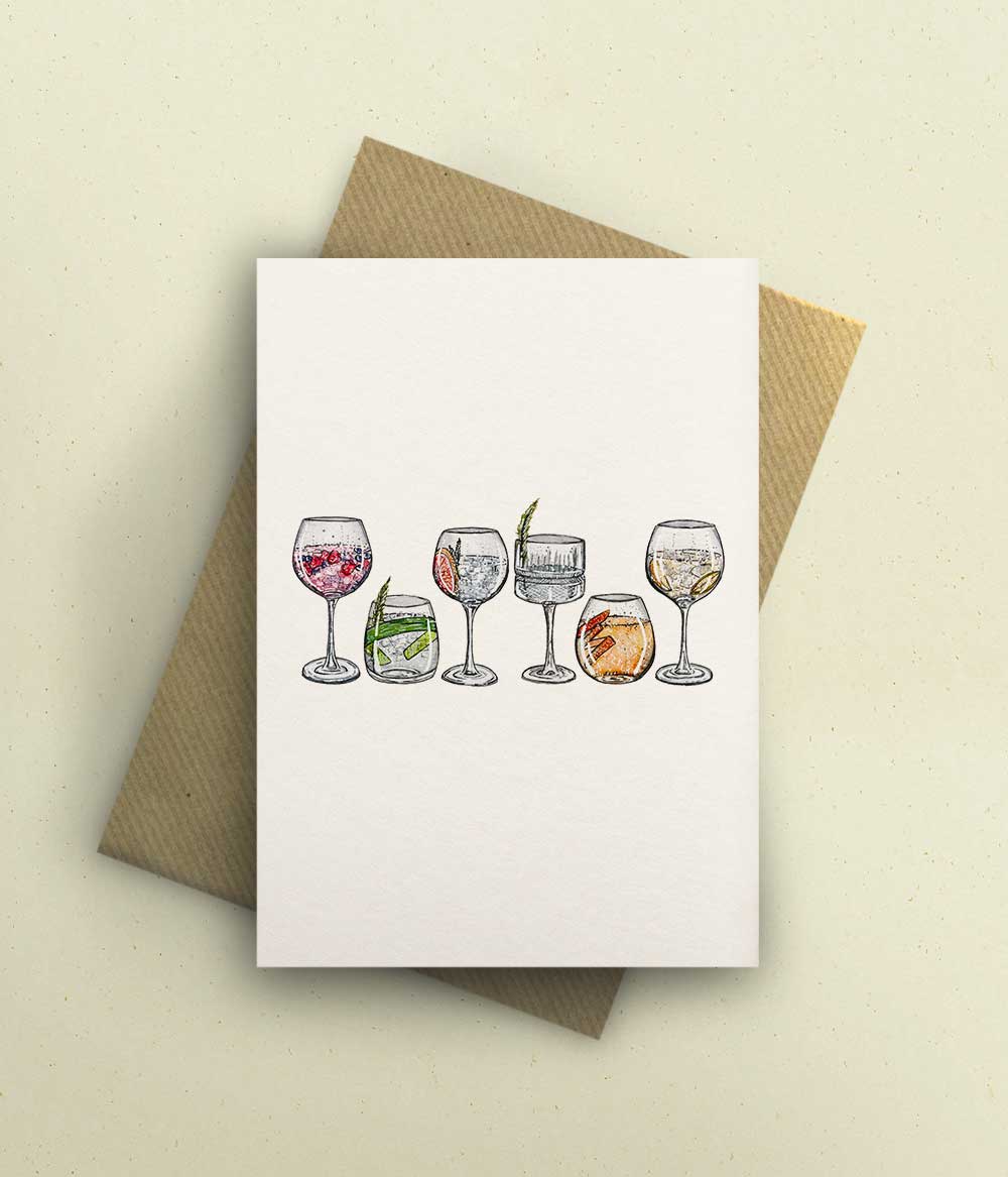 Gin Glasses Greetings Card