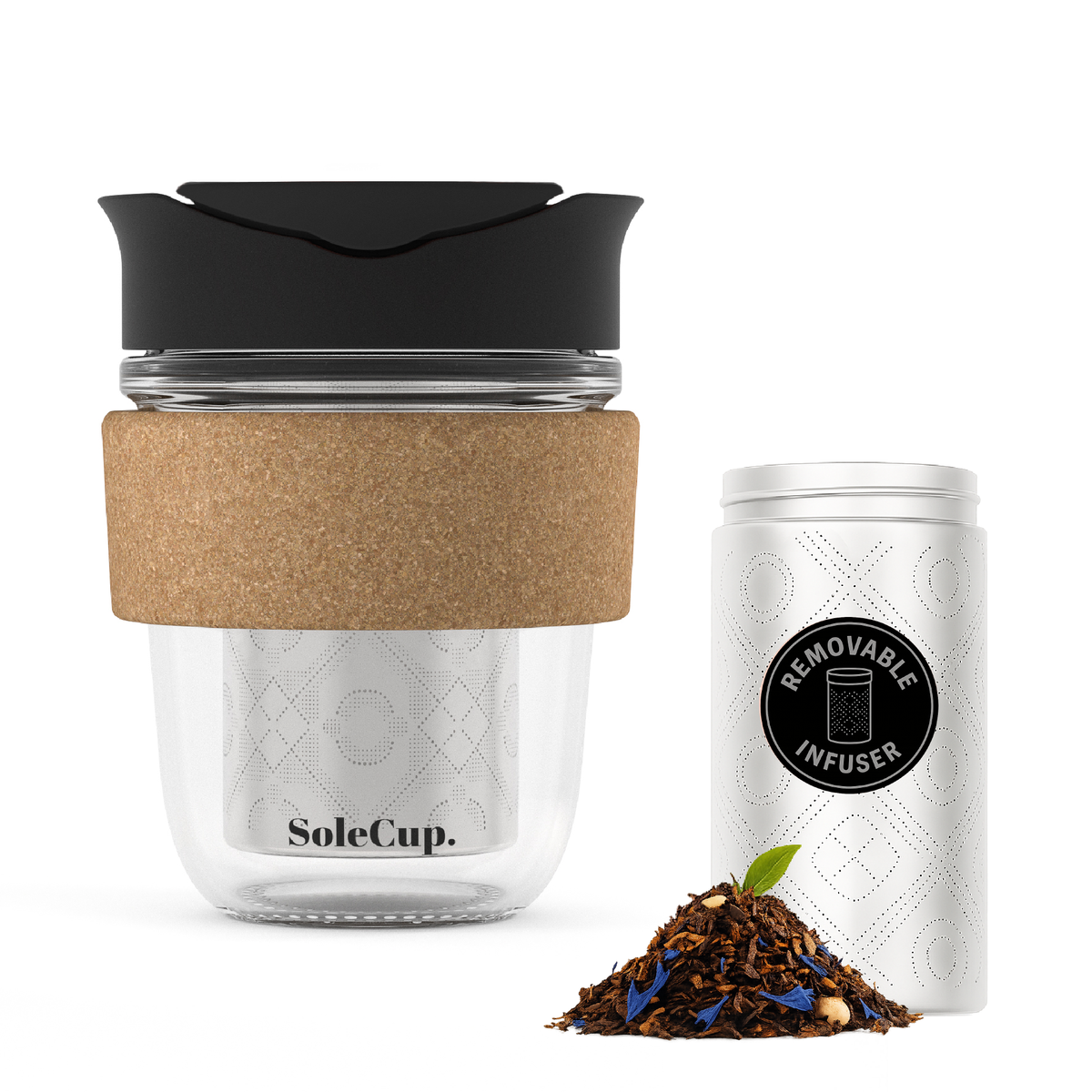 SoleCup Glass Travel Mug - 12oz with Tea Infuser
