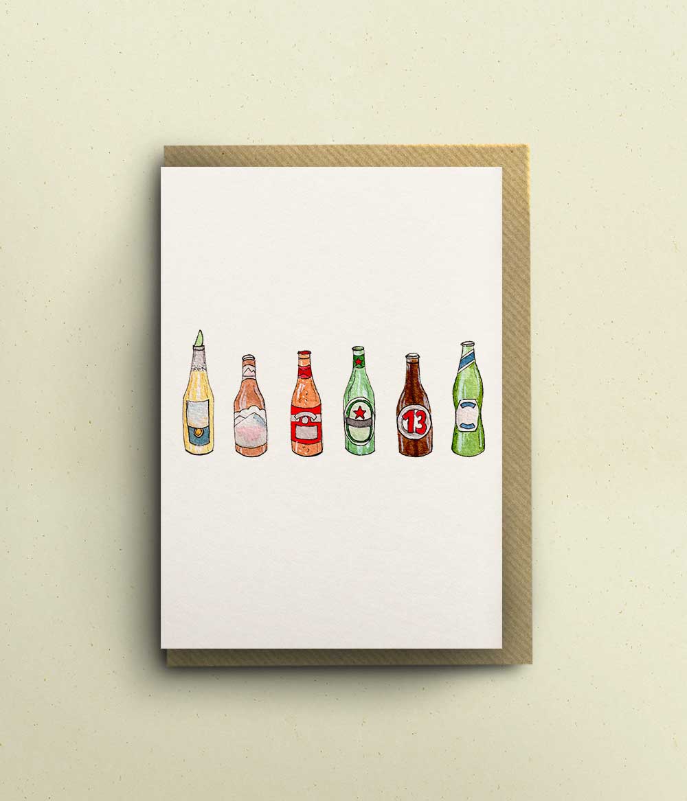 Beer Bottles Greetings Card