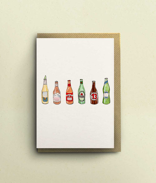 Beer Bottles Greetings Card