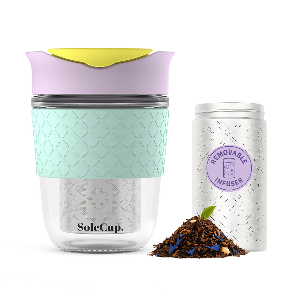 SoleCup Glass Travel Mug - 12oz/340ml - With Tea Infuser
