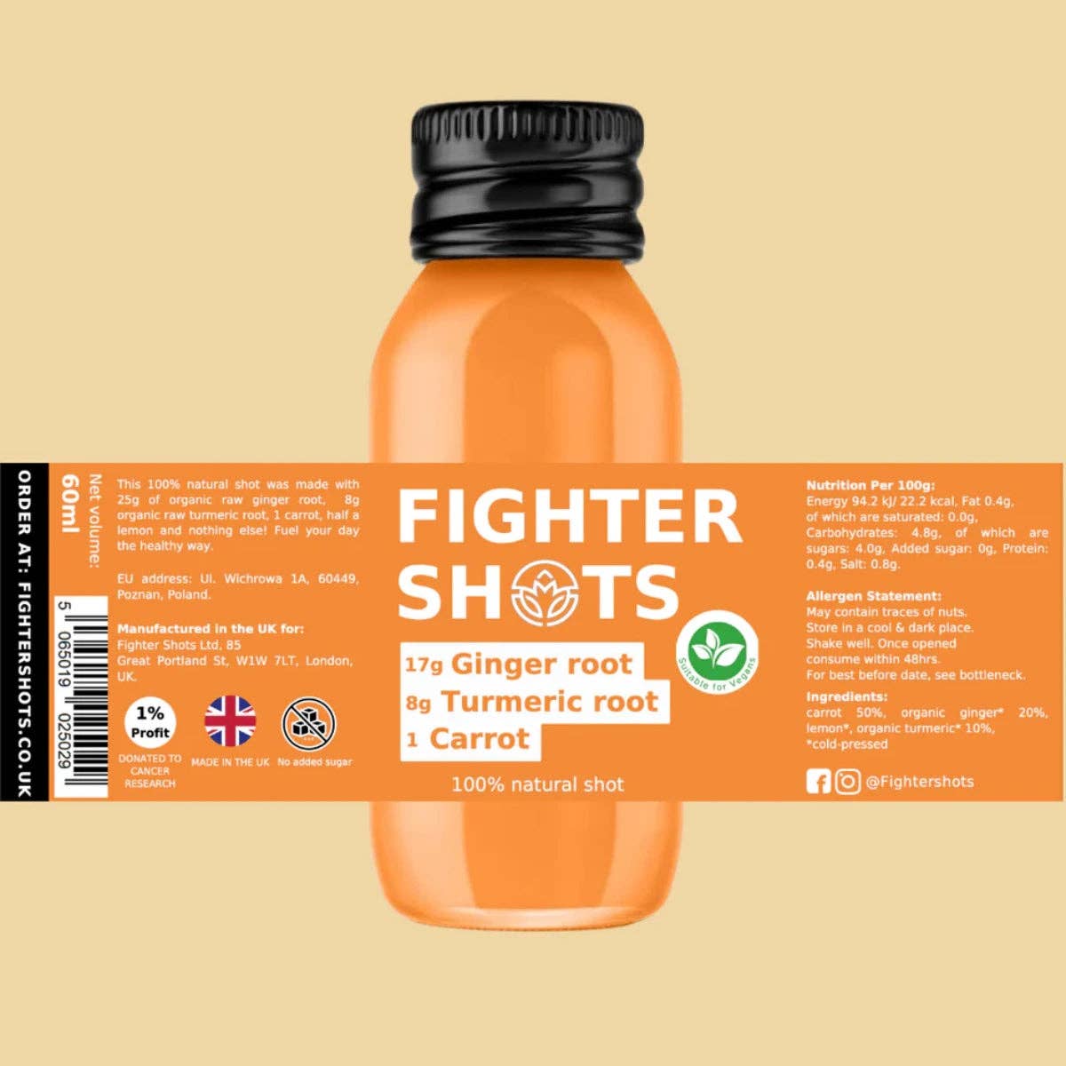 Fighter Shots Ginger, Turmeric & Carrot Shot 60ml