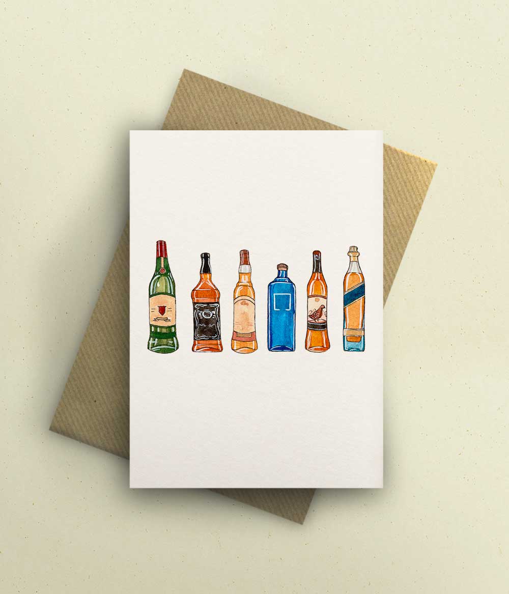 Whisky Bottles Greetings Card