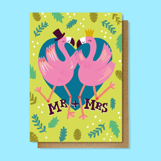 Mr and Mrs Flamingo Wedding Card