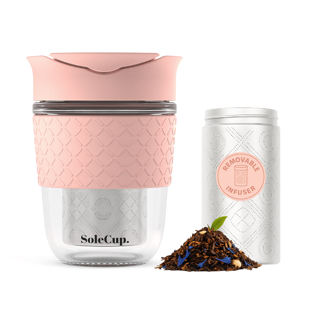 SoleCup Glass Travel Mug - 12oz/340ml - With Tea Infuser