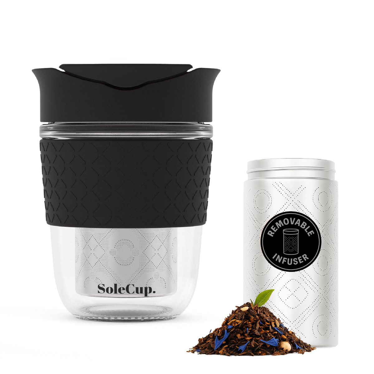 SoleCup Glass Travel Mug - 12oz/340ml - With Tea Infuser