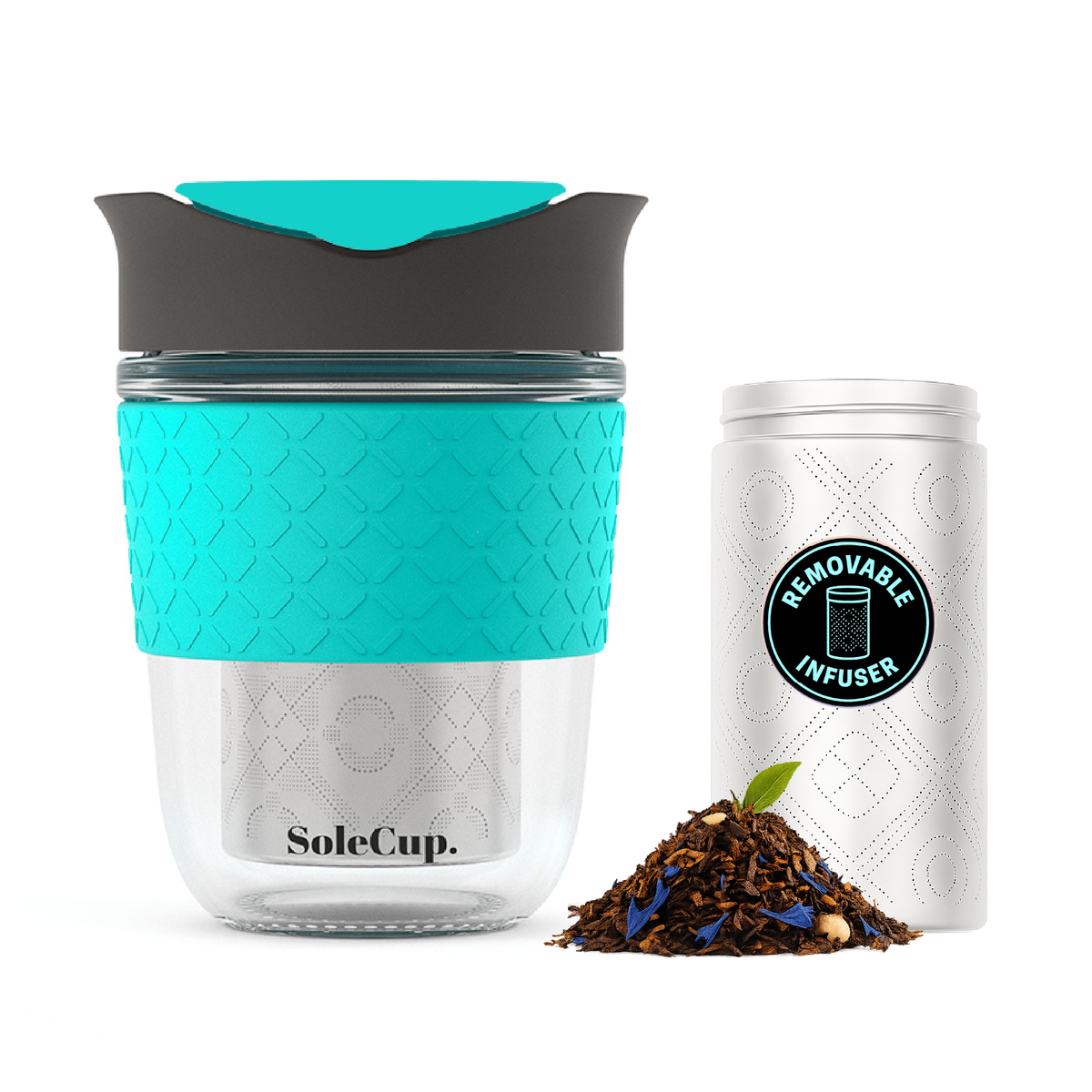 SoleCup Glass Travel Mug - 12oz/340ml - With Tea Infuser