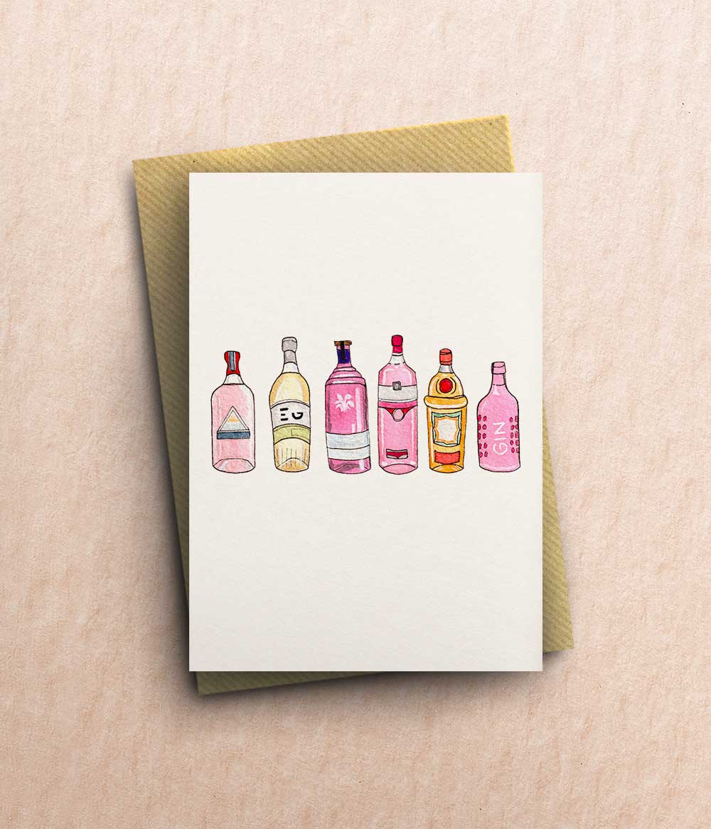Gin Bottles Greetings Card