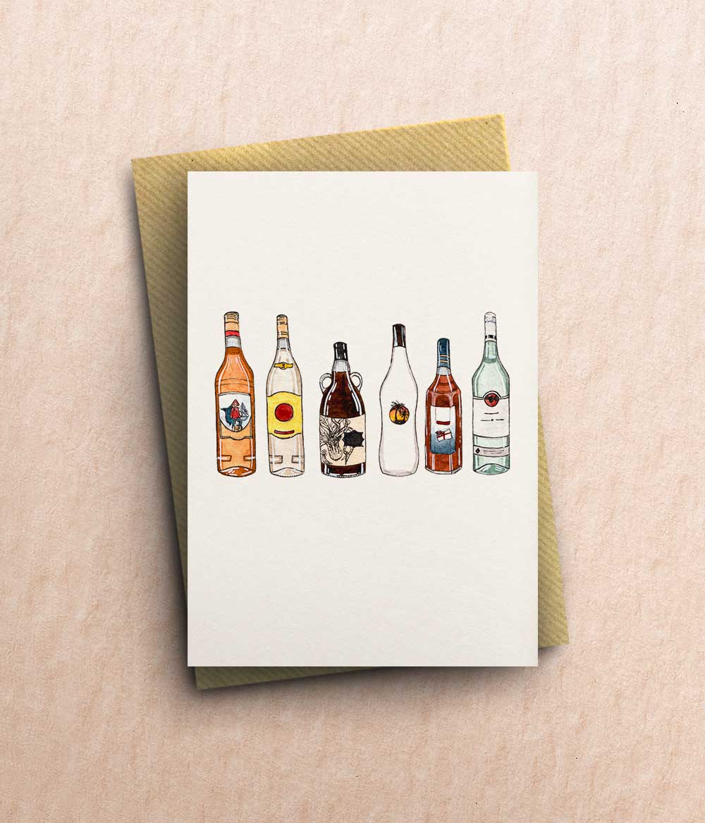 Rum Bottles Greetings Card